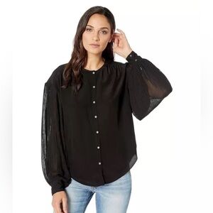 Joie Kevia Long Sleeve Silk Blouse Sheer Long Sleeves Black Size XS NWT